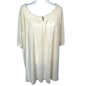 LIZ & ME CATHERINES Women's 4X Cream Crochet Lace Top Peasant Cottage Boho Lined